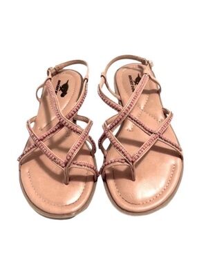 Rocket Dog Strappy Sandals Beaded Boho Slingback Flat Shoes Tan Pink Size 6